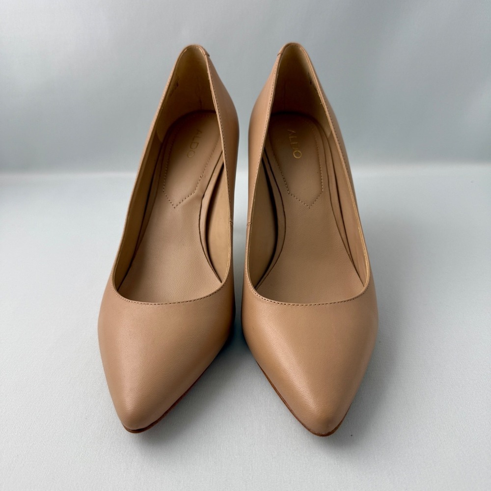 ALDO Stessy Pumps Leather Pointed Toe Nude Beige Stiletto Heels Size‎ 8